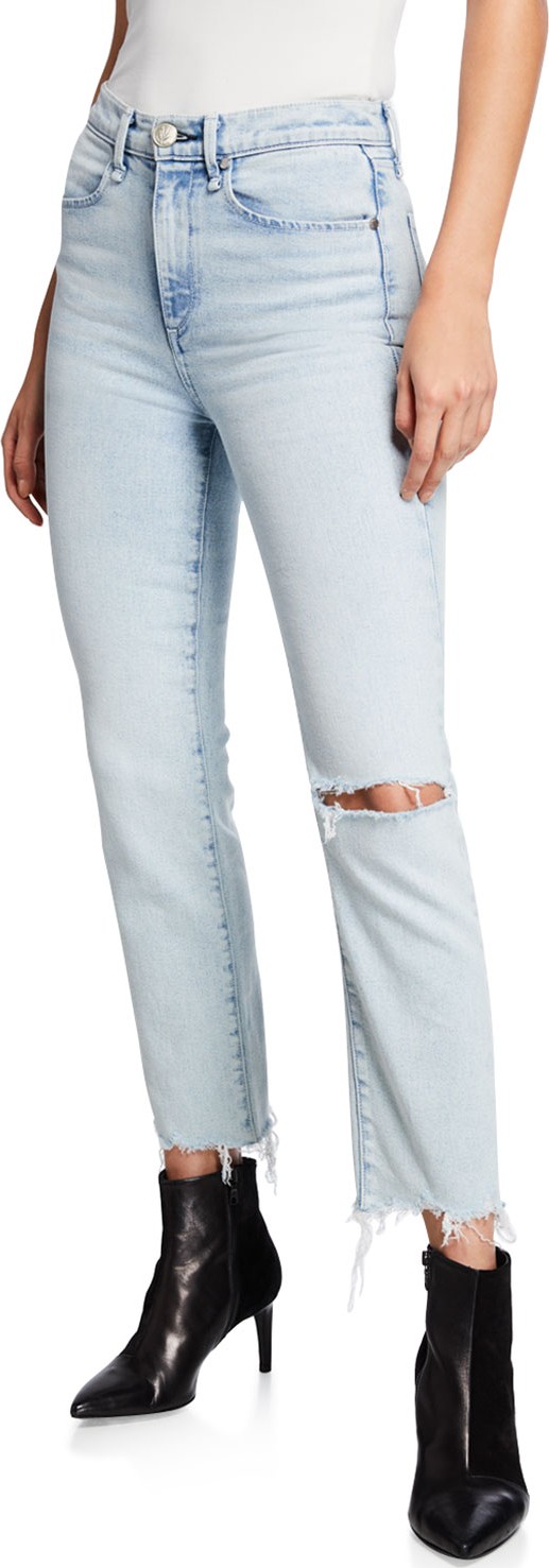 Rag & Bone Mid-Rise Ankle Cigarette Jeans w/ Shredded Hem