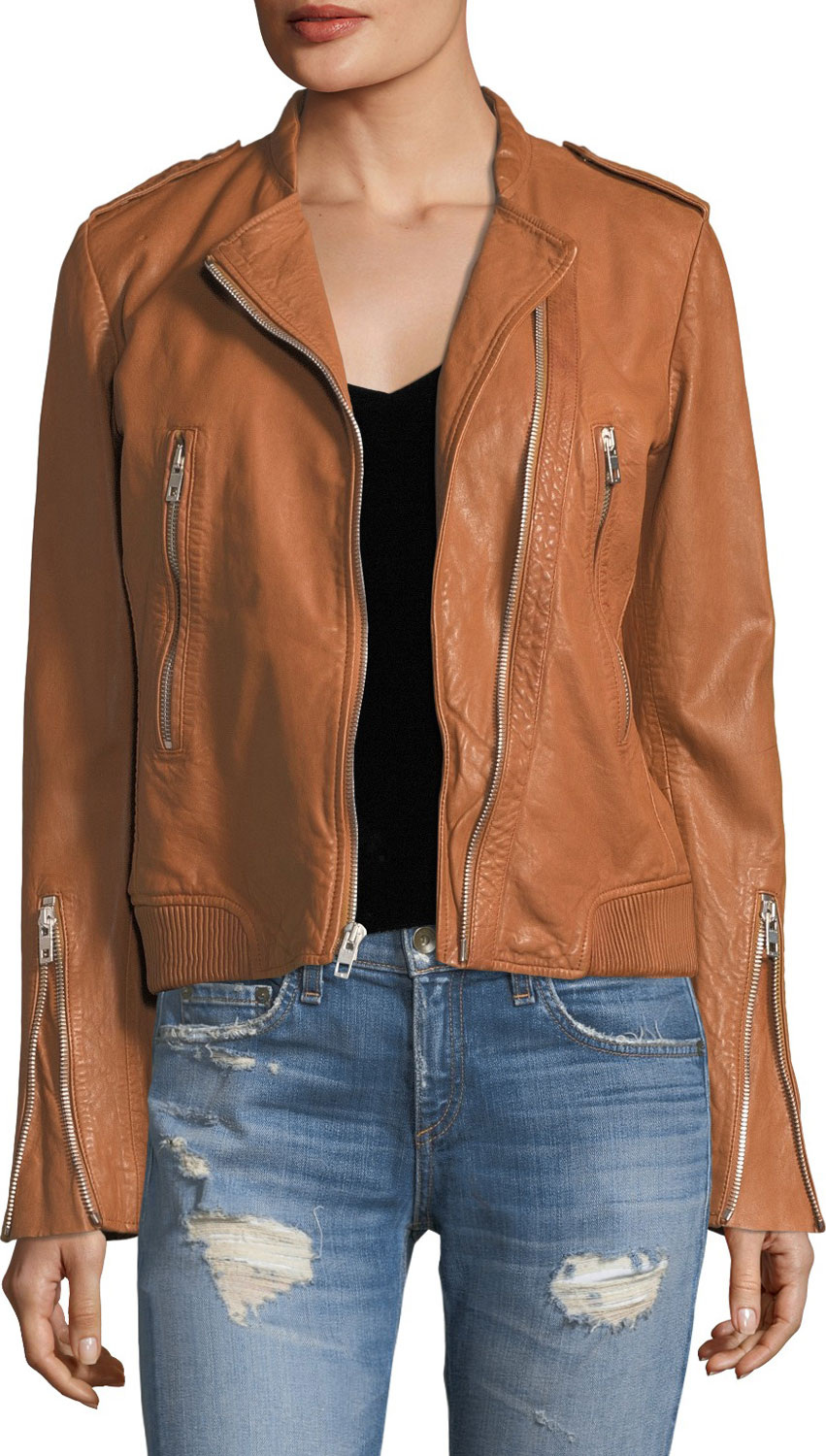 Rag & Bone Lyon Zip-Front Leather Jacket