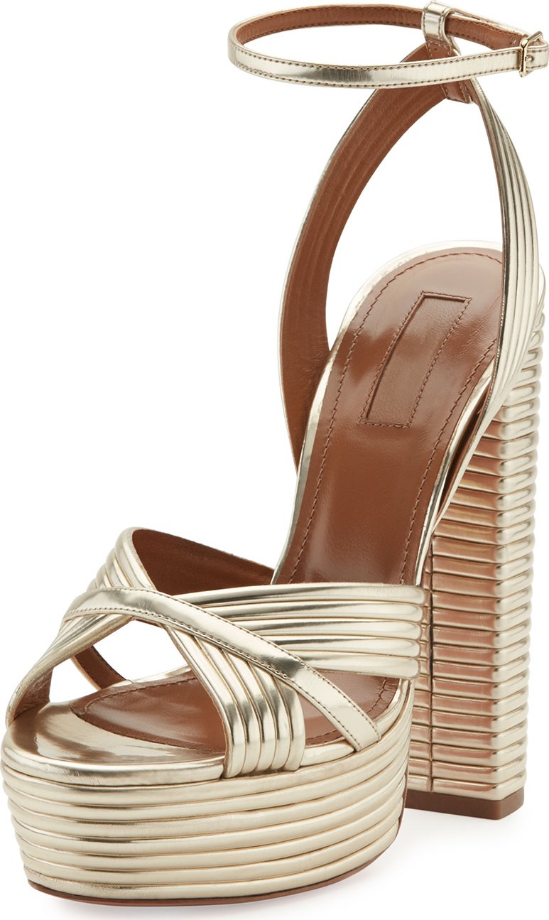 Aquazzura Sundance Plateau Metallic Platform Sandals, Light Gold