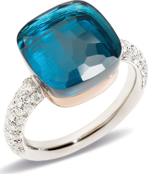 Pomellato Nudo Grande Rose Gold & Blue Topaz Diamond Ring, Size 50