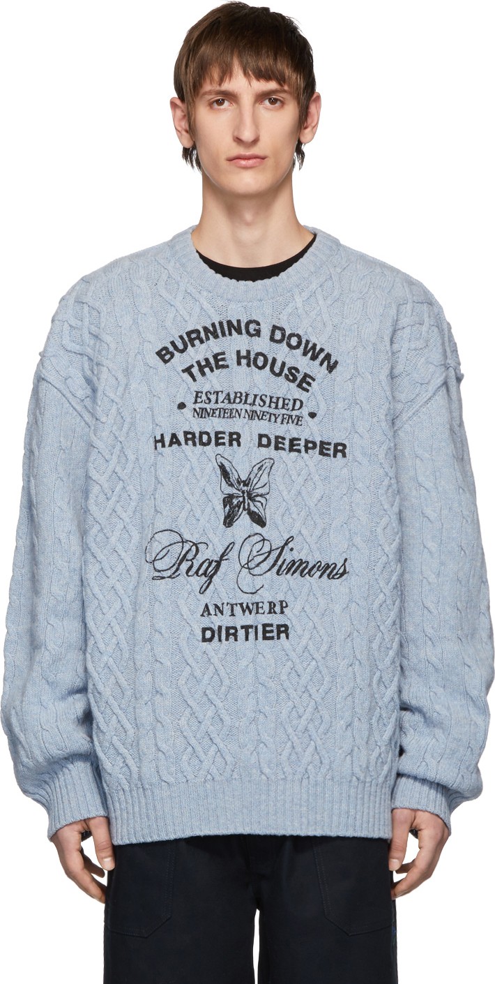 Raf Simons Blue Aran Crewneck Sweater