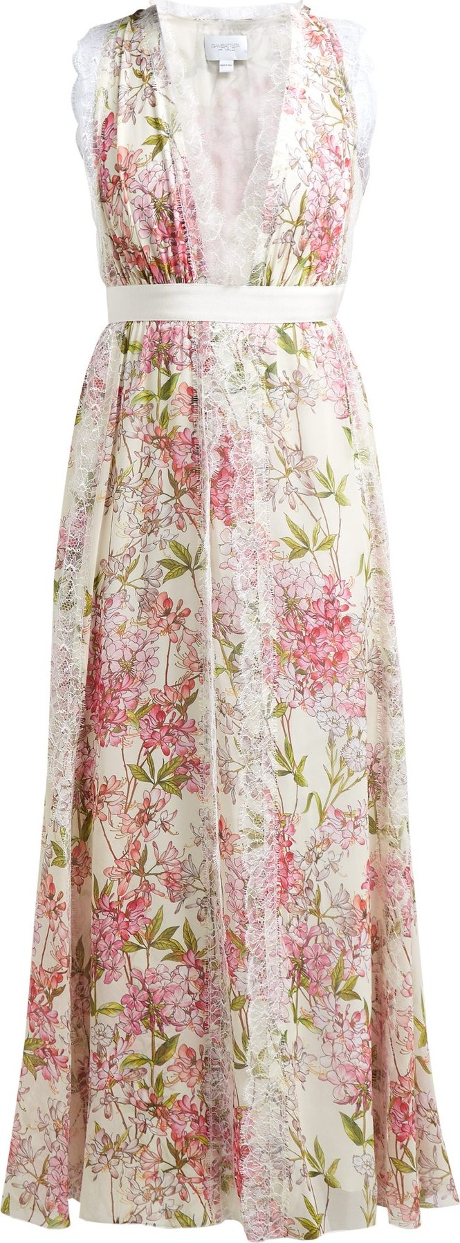 Giambattista Valli Lace-trimmed floral-print silk crepe de Chine gown