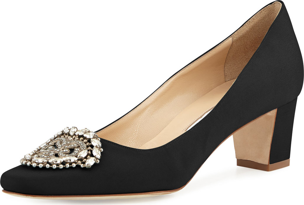 Manolo Blahnik Okkato Low-Heel Crepe Pump, Black