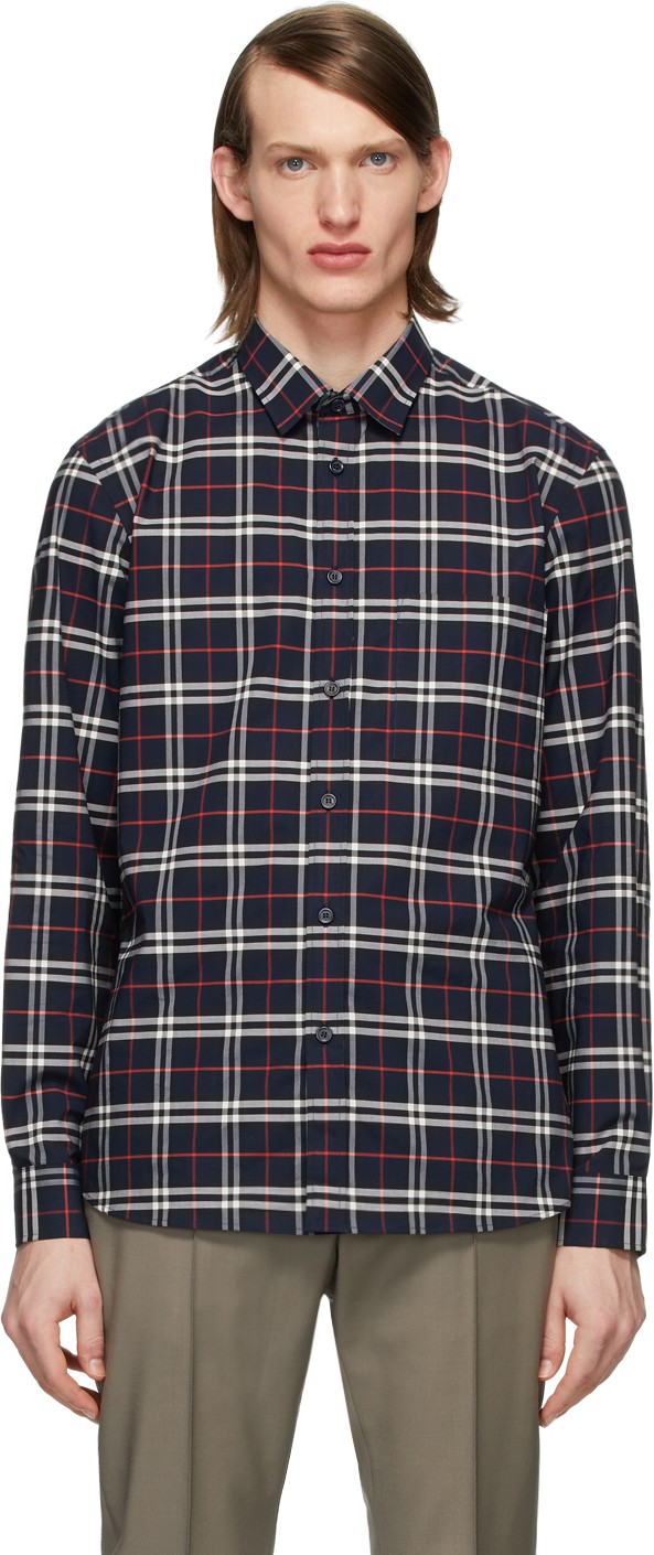 Burberry London England Navy Check George Shirt