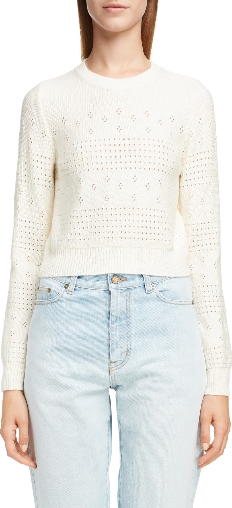 Saint Laurent Eyelet Detail Wool Blend Sweater