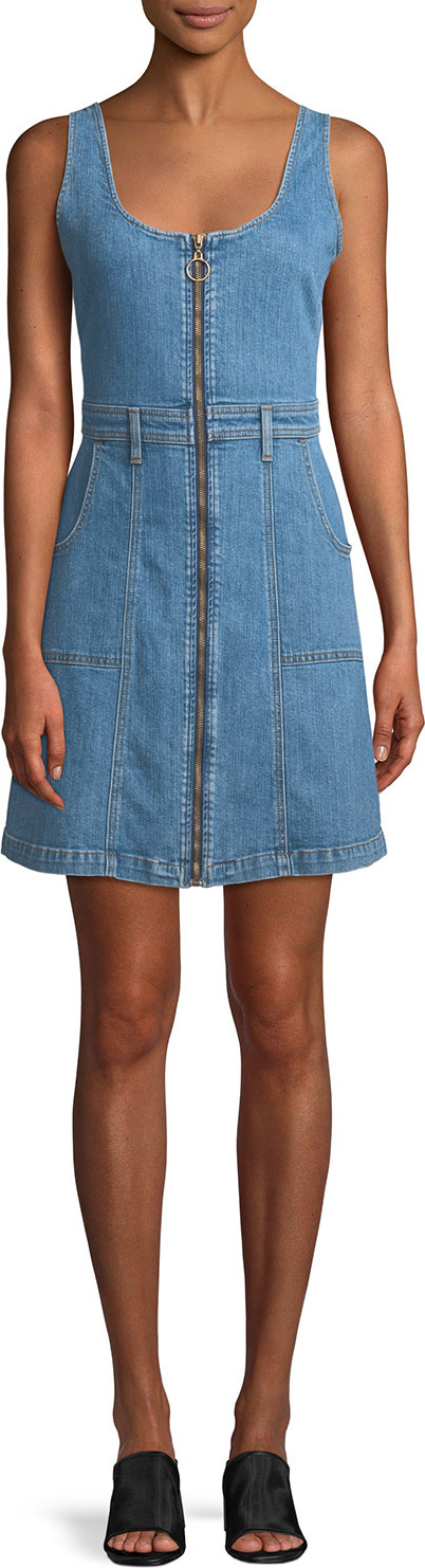 7 For All Mankind Zip-Front Denim Mini Dress