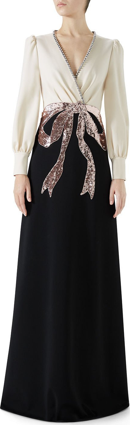 Gucci Long-Sleeve Evening Gown w/ Bow Embroidery
