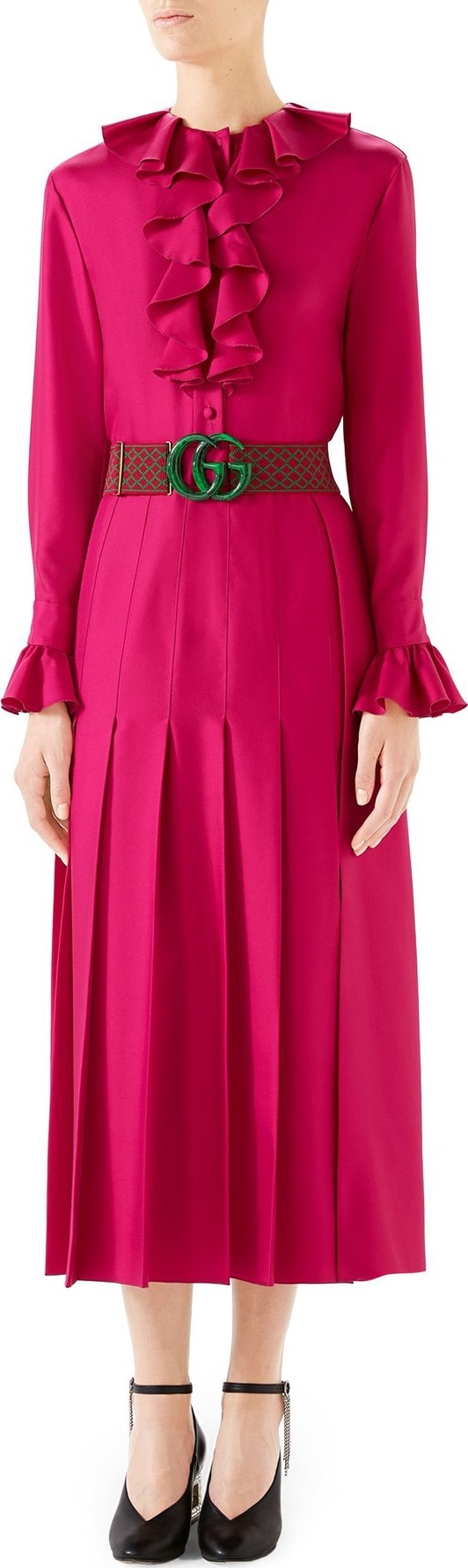 Gucci Ruffle Front Silk Twill Dress