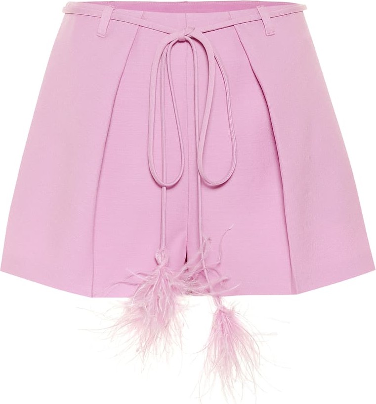 Valentino Feather-trimmed wool and silk shorts