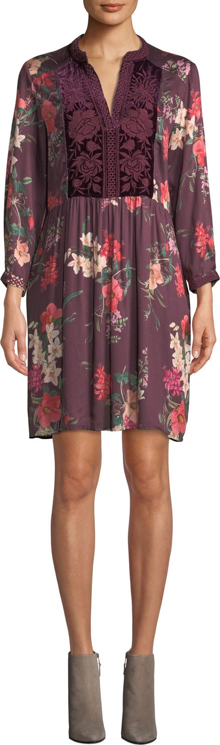 Johnny Was Velvet Mix Boho Henley Dress