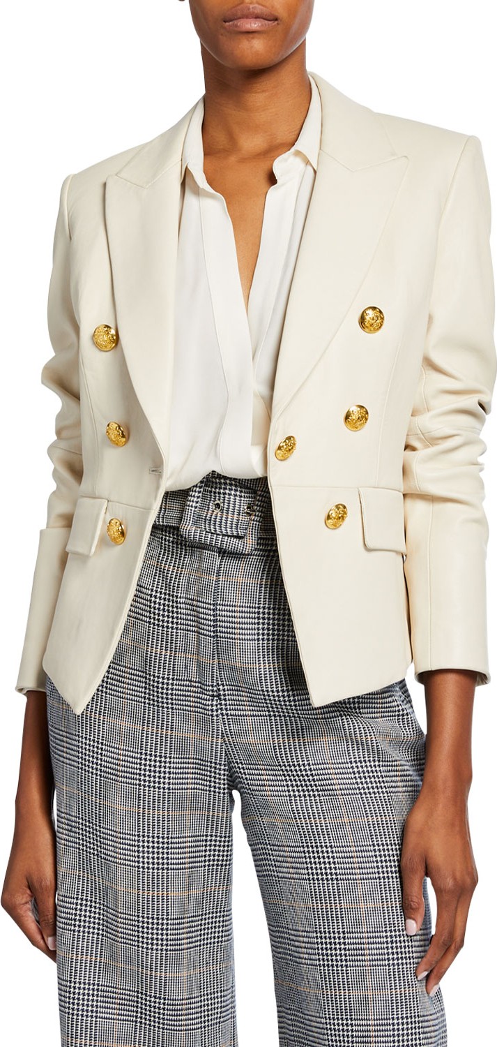 Veronica Beard Cooke Leather Double Breasted Jacket