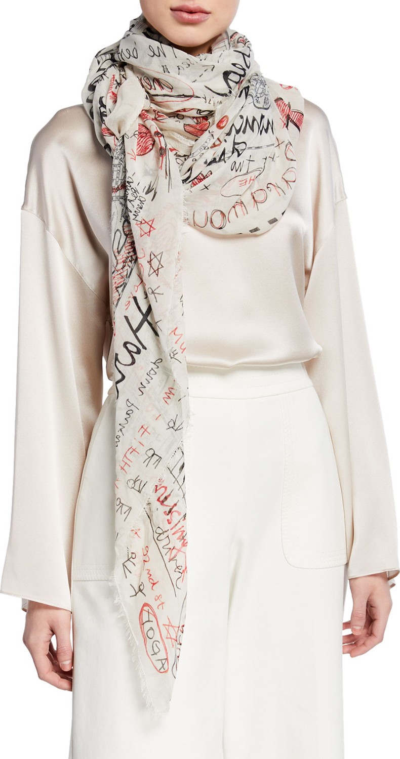 Faliero Sarti New York Print Fringe Scarf