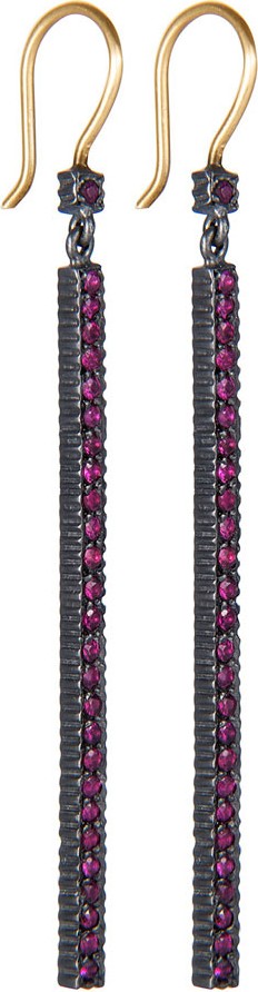 Yossi Harari Ruby Pave Stick Dangle Earrings