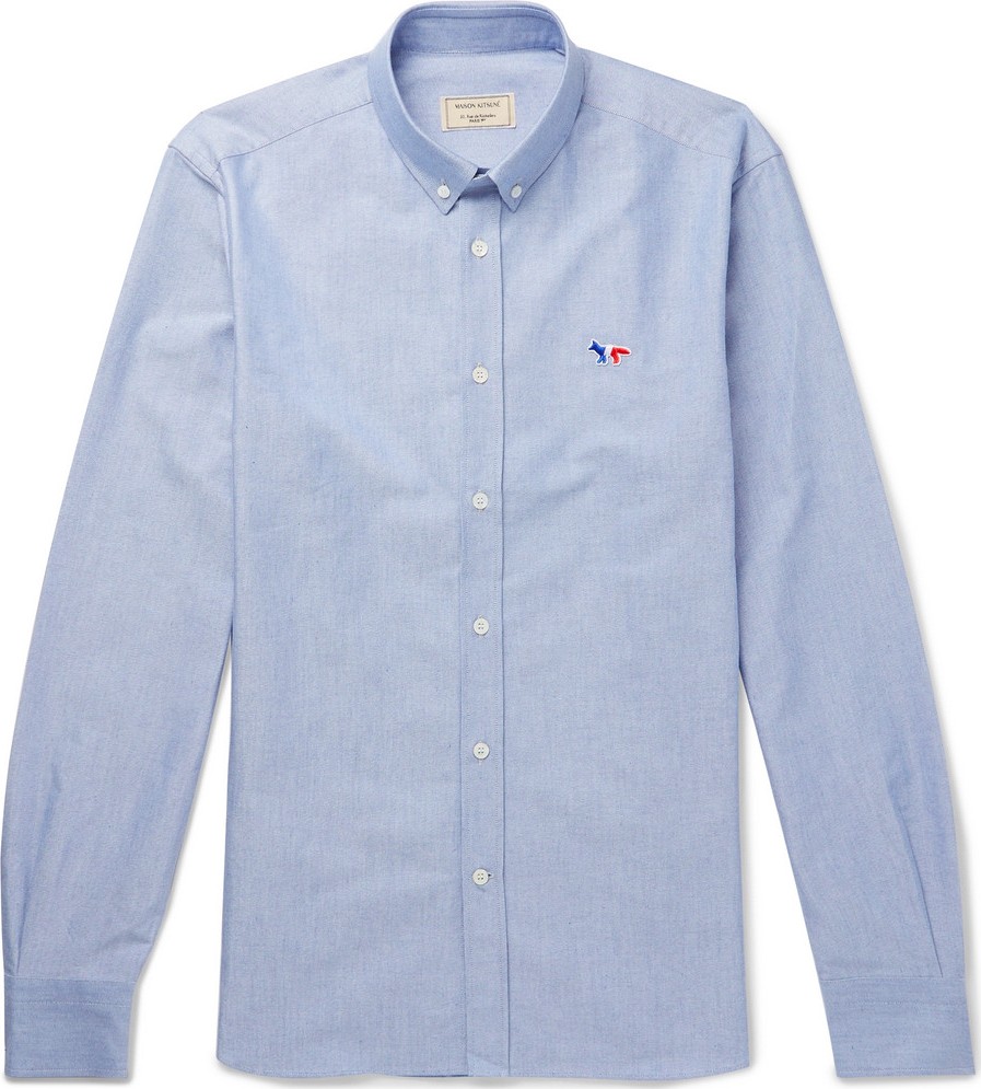 Maison Kitsune Button-Down Collar Logo-Embroidered Cotton Oxford Shirt