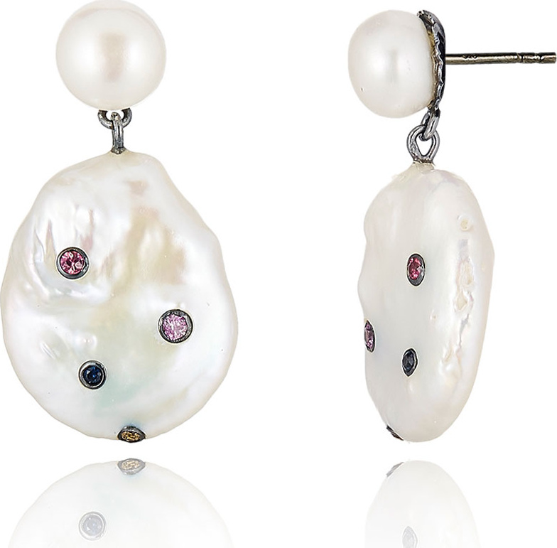 MCL by Matthew Campbell Laurenza Pearl & Sapphire Dangle Earrings