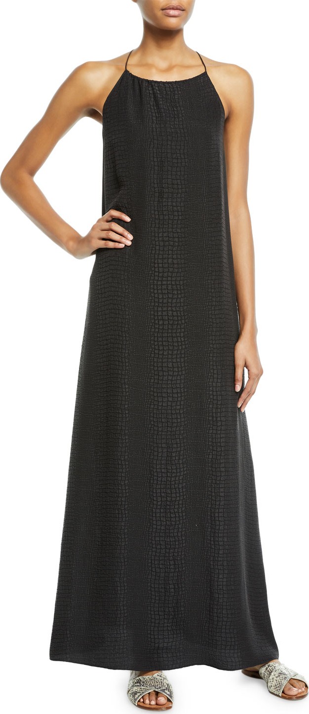 Marie France Van Damme Croco Jacquard Silk Long Sun Dress