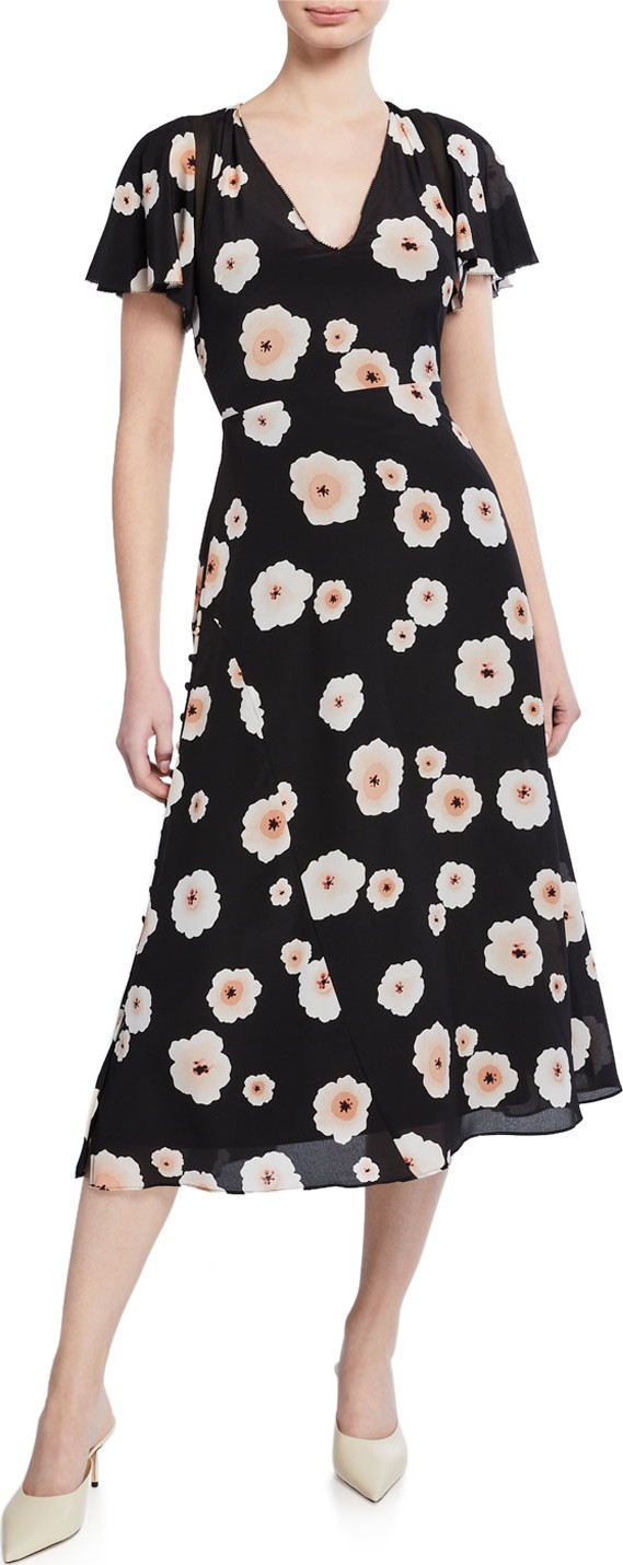 Club Monaco Zameeka Silk Floral Midi Dress