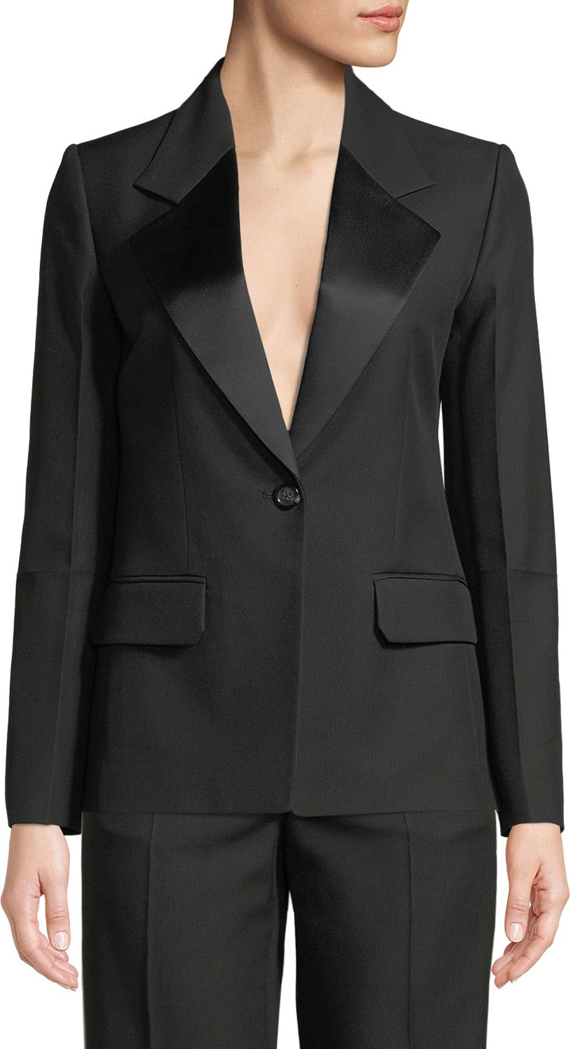 Helmut Lang Shiny-Lapel One-Button Canvas Tux Blazer