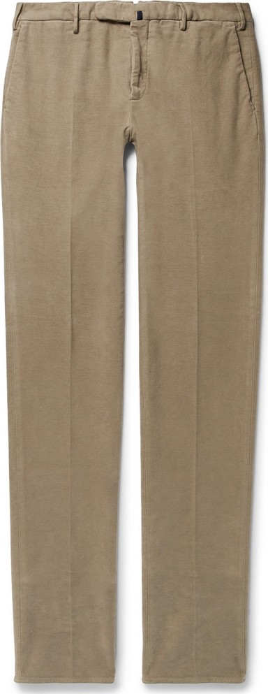 Incotex Mushroom Slim-Fit Garment-Dyed Stretch-Cotton Moleskin Trousers