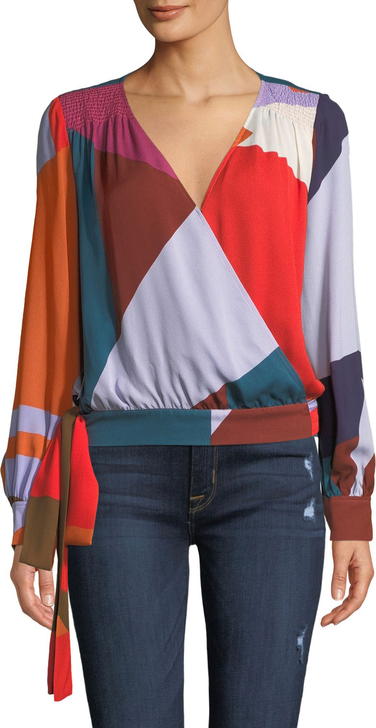 Tanya Taylor Klara Colorblock Long-Sleeve Top