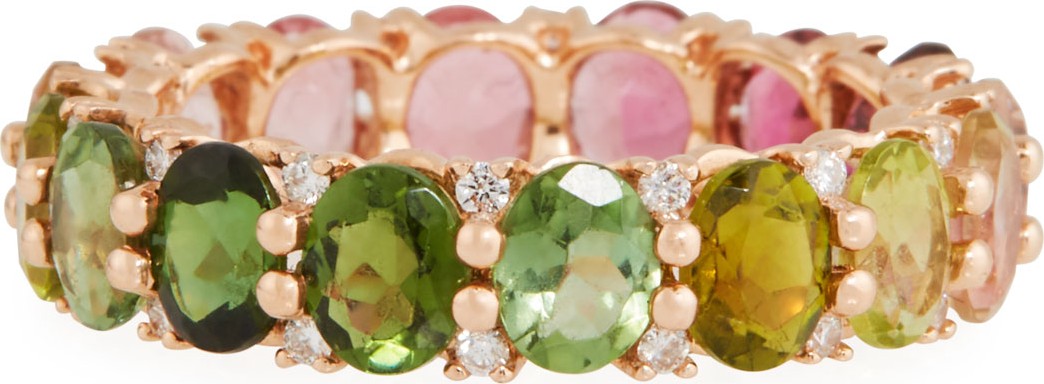 Stevie Wren 14k Rose Gold Watermelon Tourmaline & Diamond Ring, Size 7