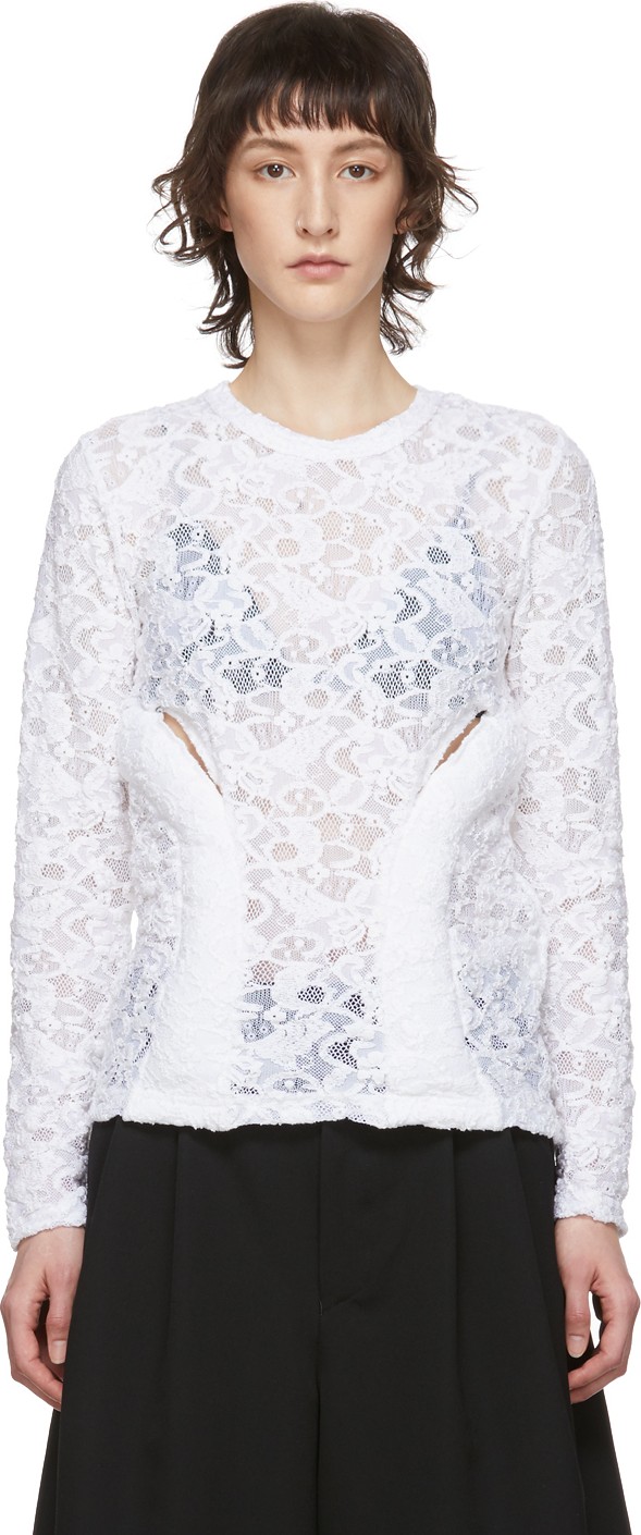 Comme Des Garcons White Lace Padded Blouse