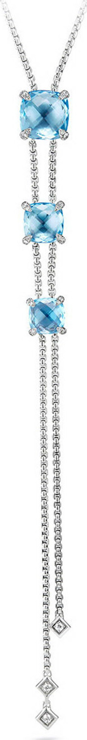 David Yurman Châtelaine Faceted 18K Gold Blue Topaz Lariat Necklace with Diamonds