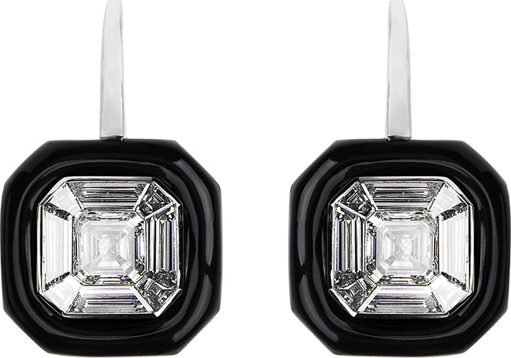 Nikos Koulis 18k White Gold Oui Diamond & Black Enamel Earrings
