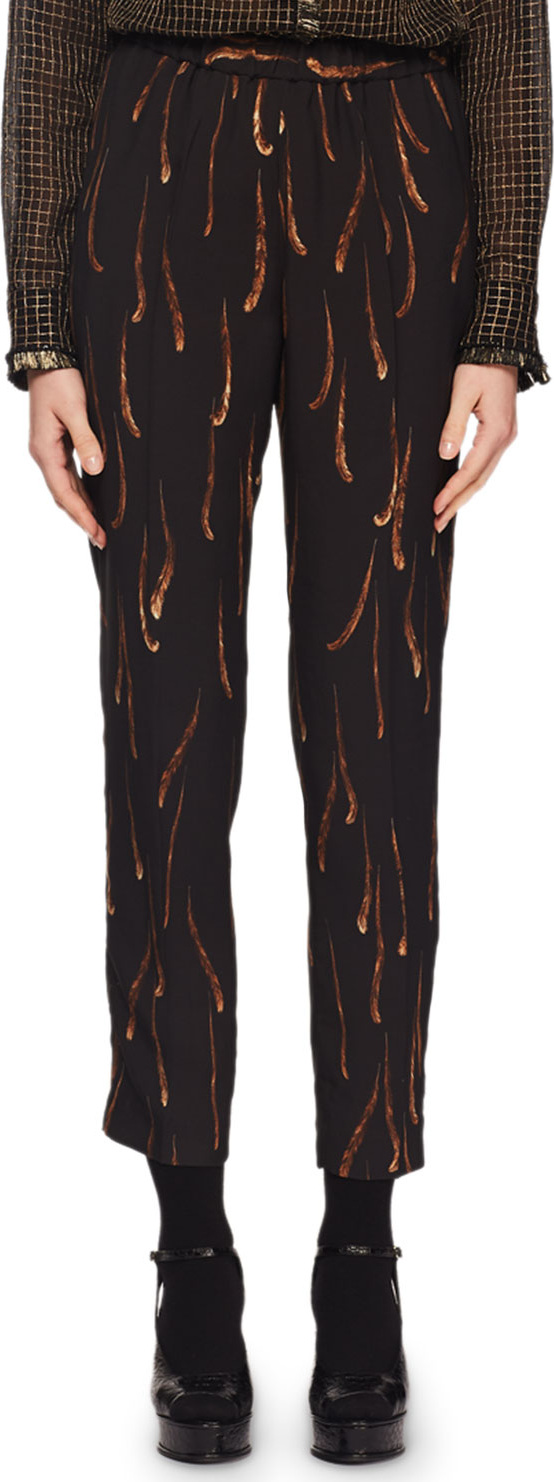 Dries Van Noten Feather-Print Pull-On Pants