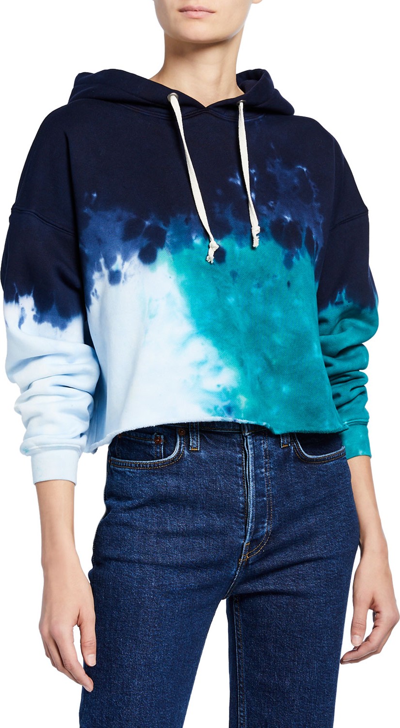 RE/DONE Tie-Dye Cropped Raw-Edge Hoodie