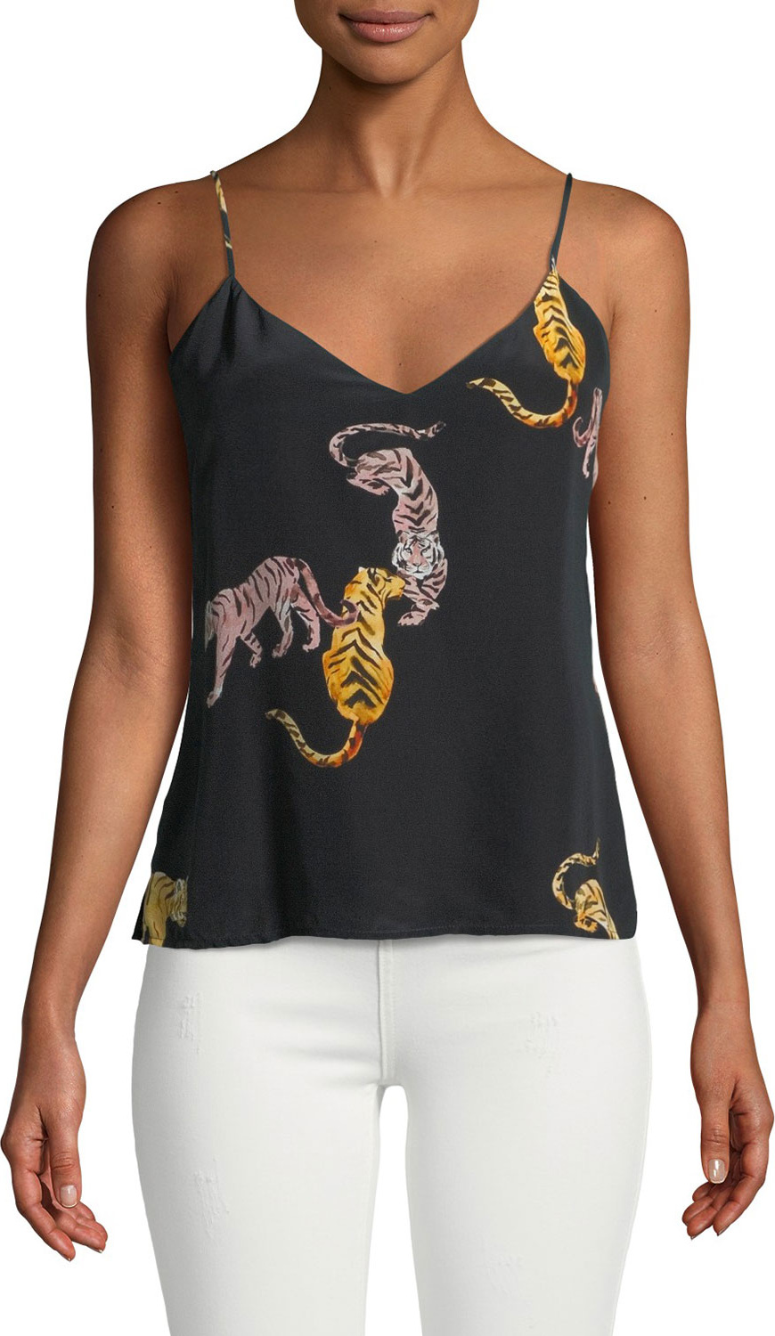 L'AGENCE Jane Tiger-Print Silk Cami Top