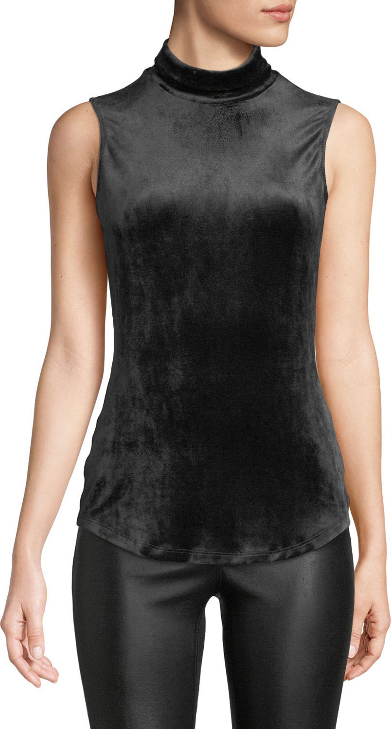 Theory Mock-Neck Sleeveless Slim Velour Knit Tank