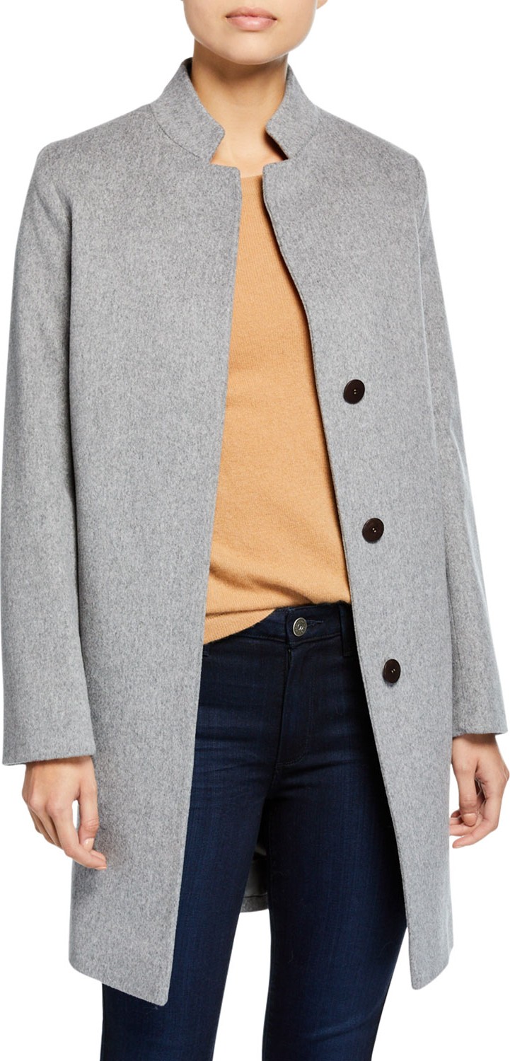 Fleurette Inverted-Collar Wool Coat