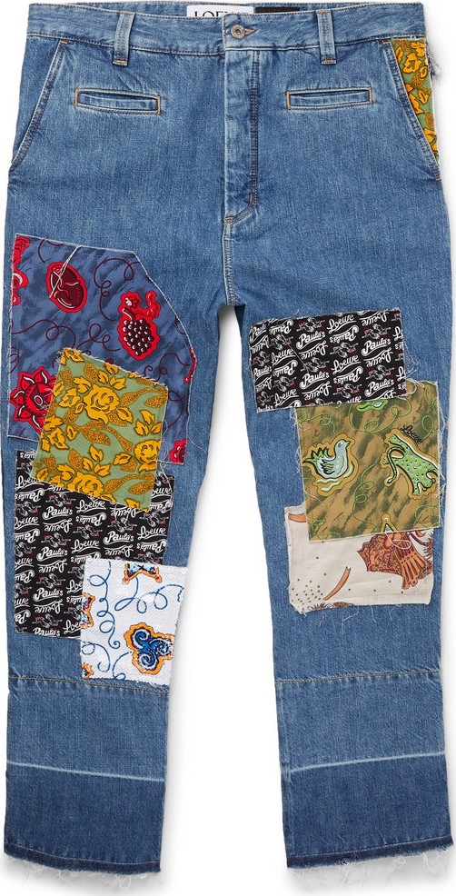 LOEWE + Paula's Ibiza Fisherman Wide-Leg Cropped Patchwork Denim Jeans
