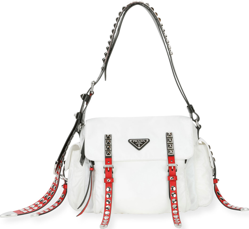 Prada Medium Nylon Messenger Bag with Studding