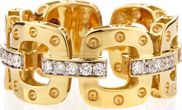 Roberto Coin 18k Yellow Gold Pois Moi Band Ring with Diamonds, Size 6.5