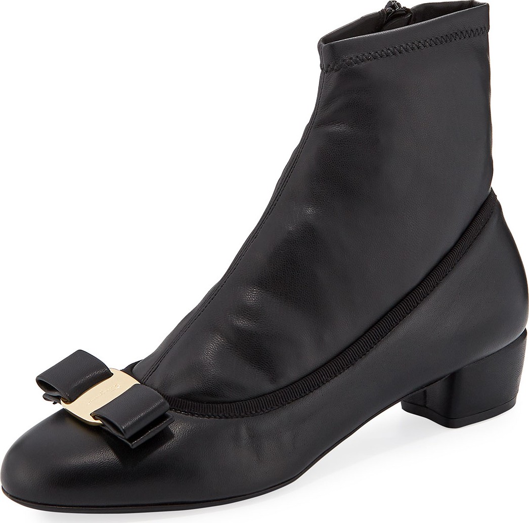 Salvatore Ferragamo Vara Calf Leather Sock Booties
