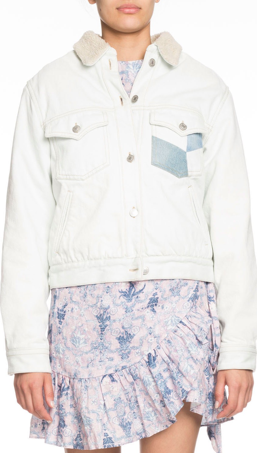 Isabel Marant Etoile Lindy Patched Denim Jacket with Sherpa Collar