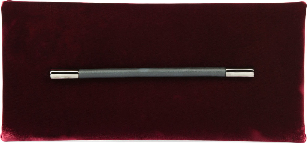 TOM FORD Ava Pochette Velvet Bag w/ Smooth Leather Handle, Red/Black