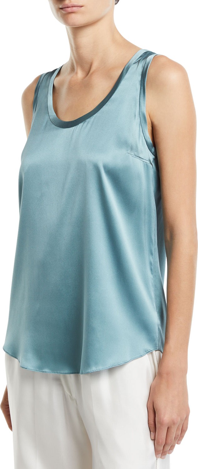 Brunello Cucinelli Reversible Silk-Stretch Satin Scoop-Neck Tank Top