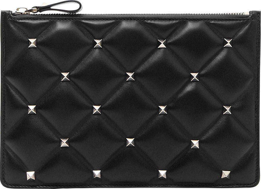 Valentino Candystud Medium Flat Quilted Leather Pouch Bag