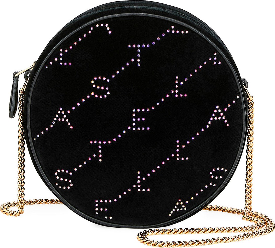 Stella McCartney Crystal Velvet Round Monogram Crossbody Bag