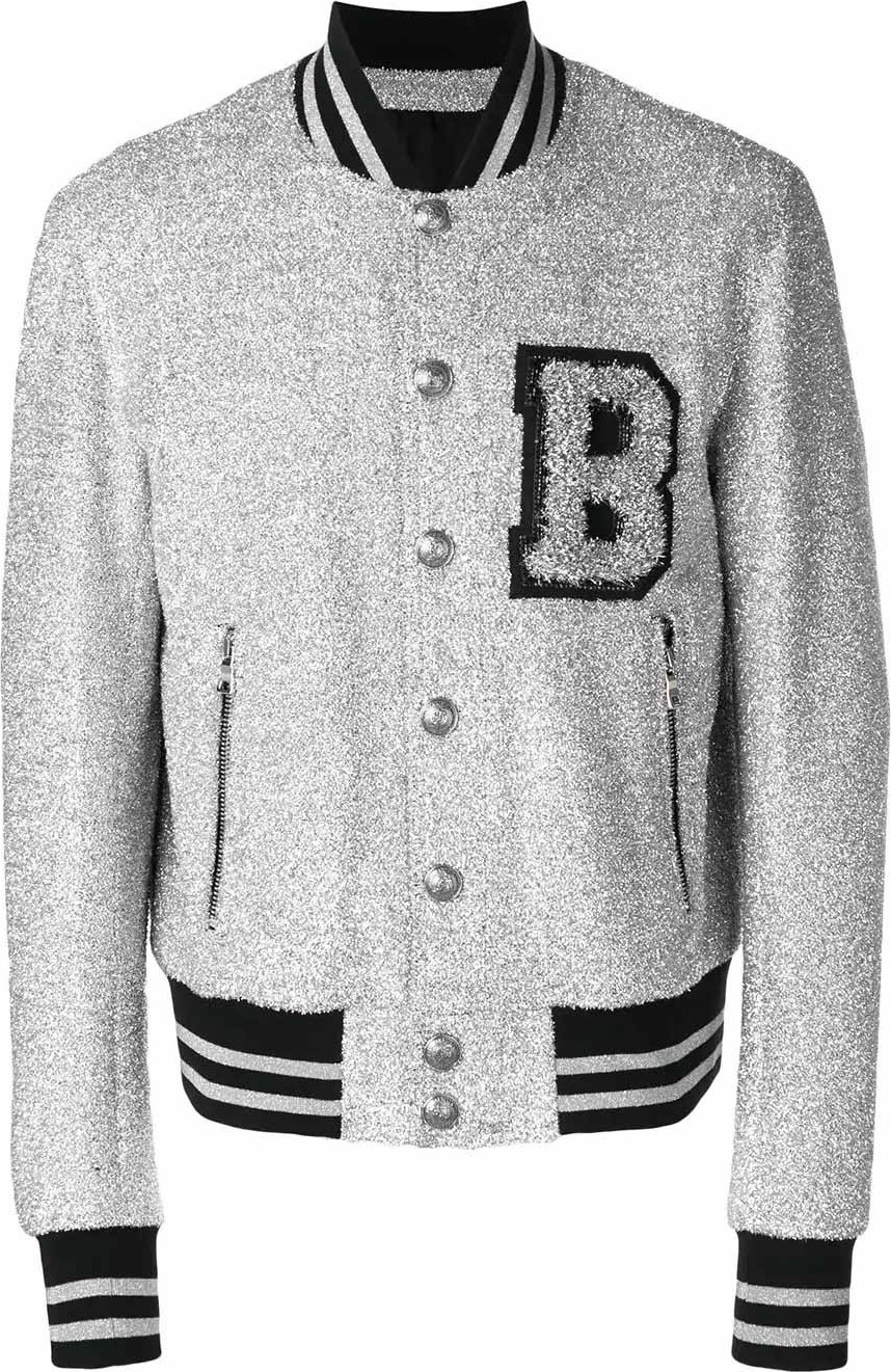 Balmain glitter logo bomber jacket