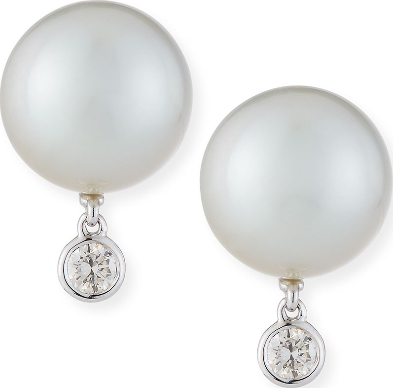 Belpearl 18k White Gold Pearl & Diamond Stud Earrings
