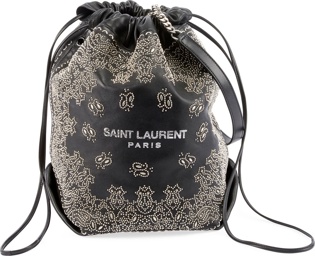 Saint Laurent Teddy Large Bandana Studded Drawstring Bucket Bag