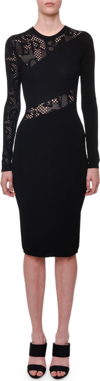 Versace Long-Sleeve Crewneck Tattoo-Knit Knee-Length Dress
