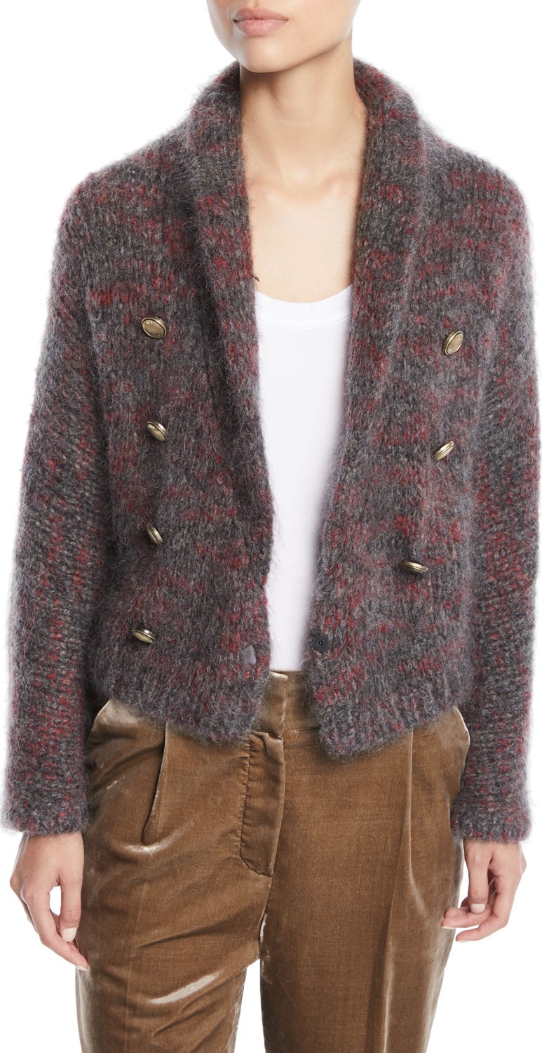 Brunello Cucinelli Mohair-Cashmere Melange Cropped Cardigan