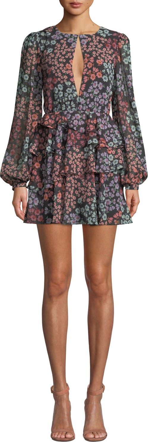 Lovers + Friends Carter Tiered Floral Long-Sleeve Short Dress
