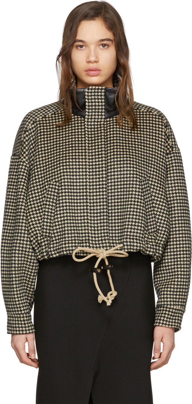 Nanushka Black & White Houndstooth Cropped Logan Jacket Nanushka Black & White Houndstooth Cropped Logan Jacket