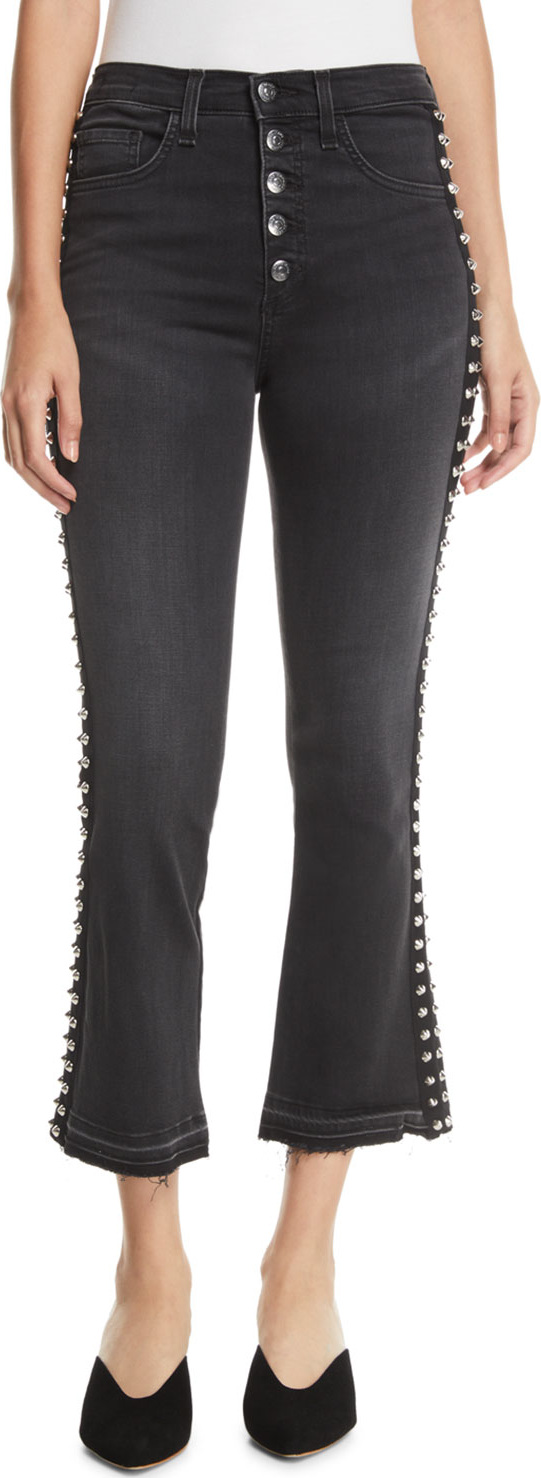 Veronica Beard Carolyn Flare-Leg Jeans w/ Studded Tuxedo Stripes